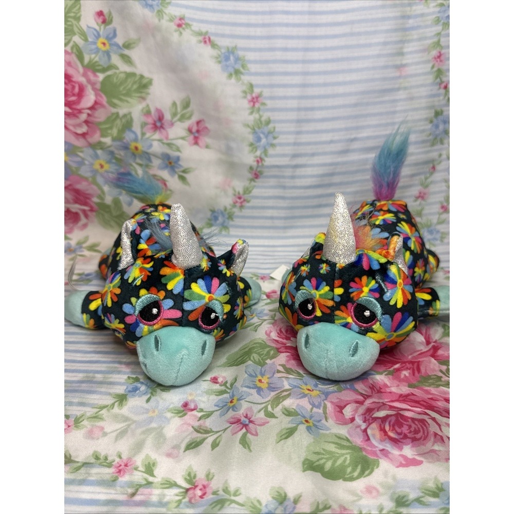 Cutetitos Unicorn Plush Lot‎ of 2 Black Colorful Pinwheel Design 7"
